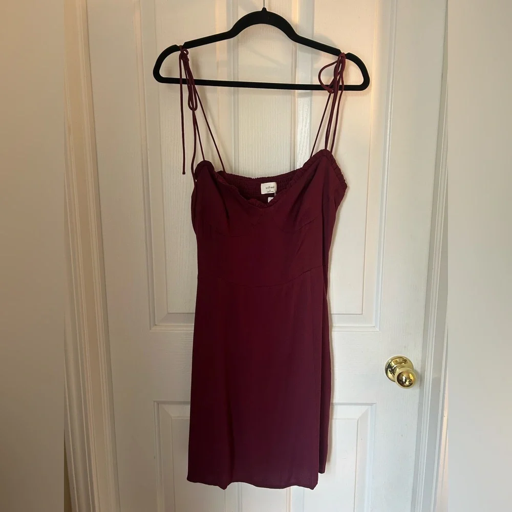 NWT Aritzia Wilfred Fable Sweetheart top Dress Spiced Burgundy Size 12 - Picture 2 of 9